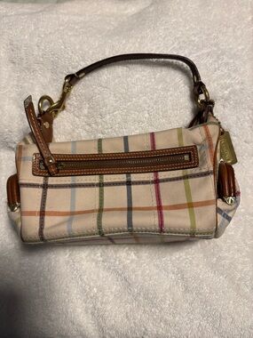Coach Multicolor Plaid Mini Shoulder Bag with Brown Leather Trim